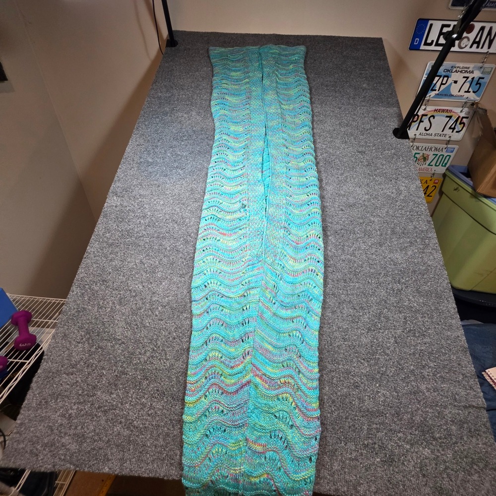 Mermaid‎ Tail Blanket Knit Crochet Turquoise Wave Pattern Cocoon Throw Afghan - Picture 9 of 10